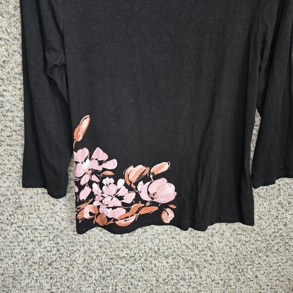 Daniel Rainn Top Womens PS Petite Small Black Floral‎ Print 3/4 Sleeve Casual - Picture 5 of 7